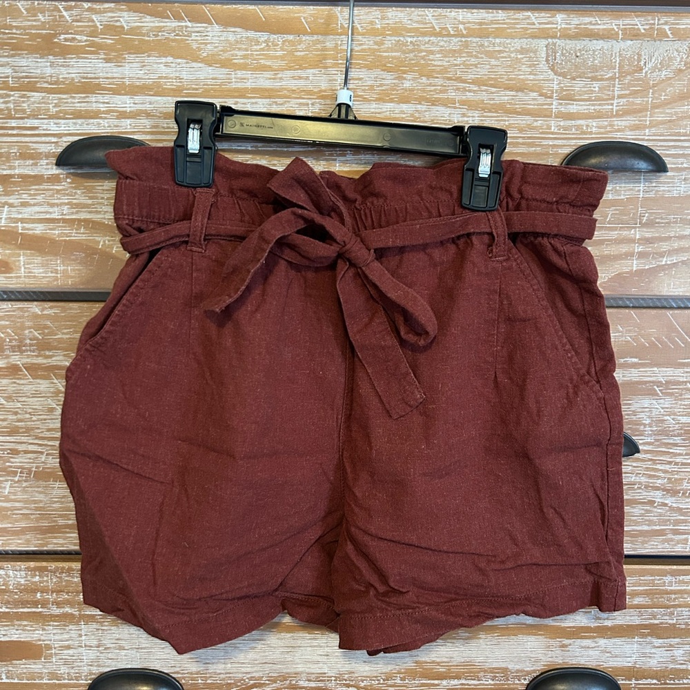 High Waist Rust Colored Tie-Front Shorts